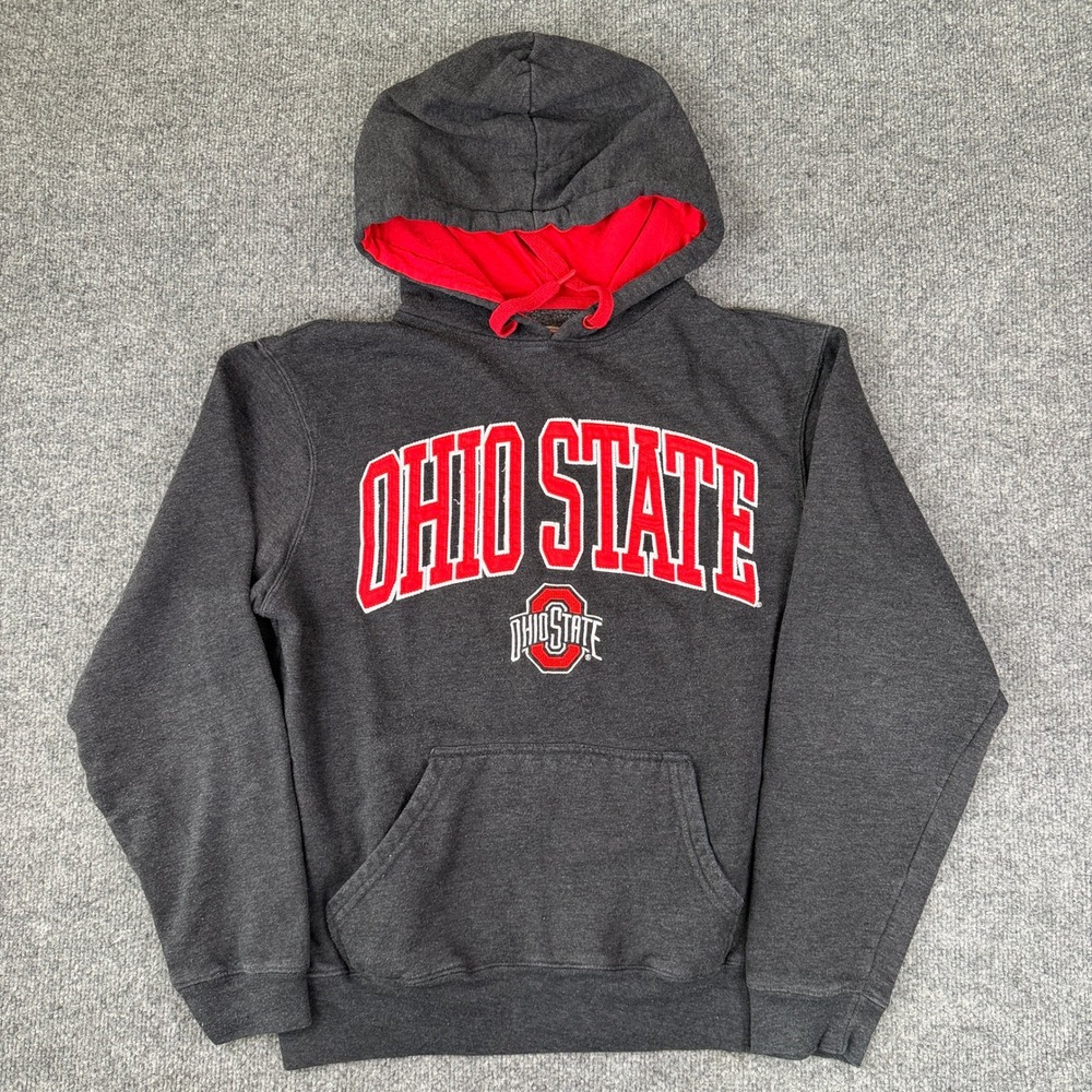 Ohio State Varsity Authentic Apparel Mens Medium Gray Red Hoodie Sweatshirt